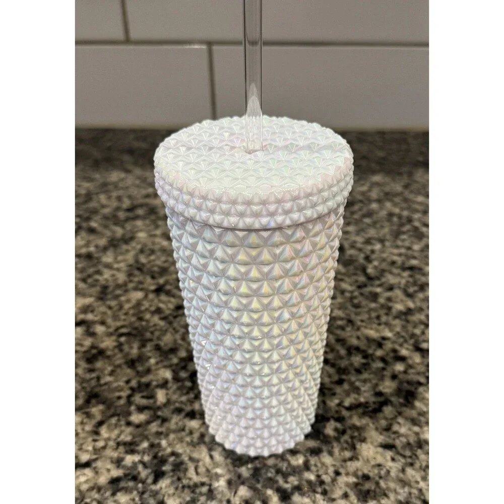 Your Zone 16oz Acrylic Iridescent Tumbler w/ Lid/Straw, hobnail-style texturing